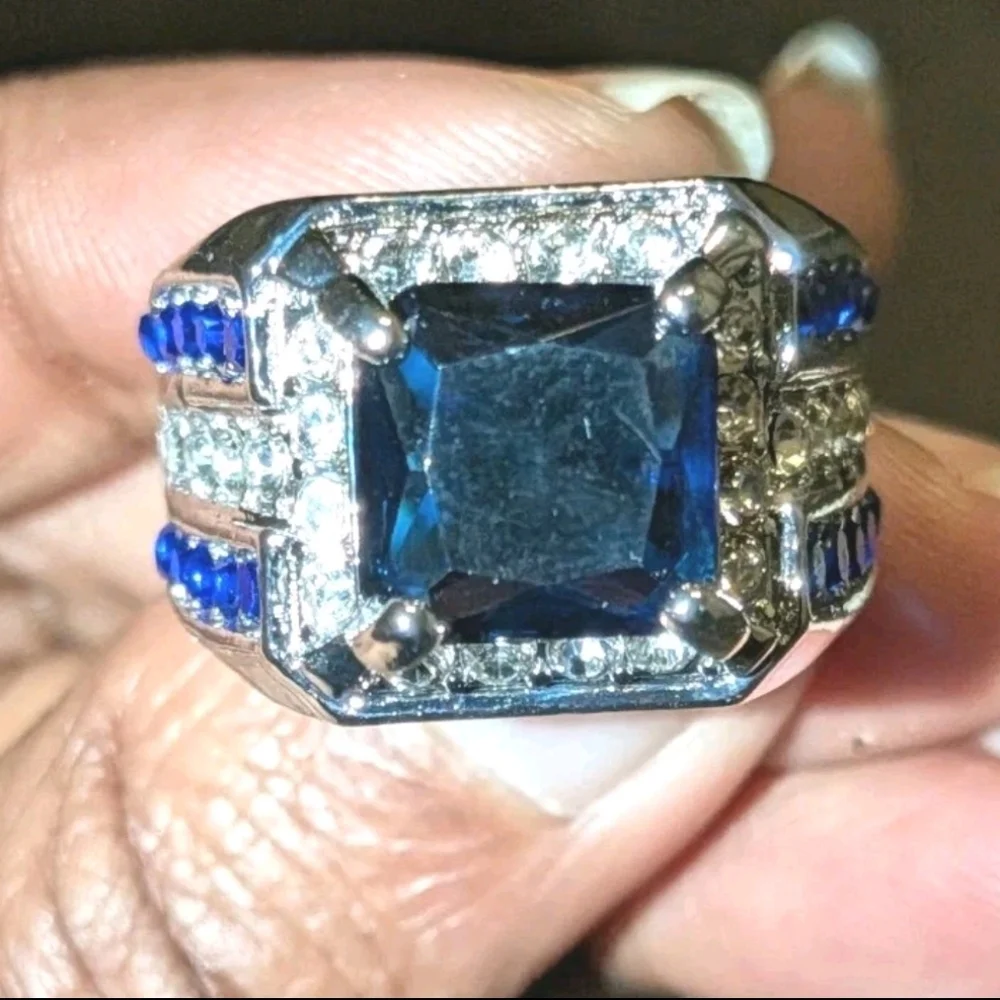 Sapphire Diamond Men's Ring Sz 9